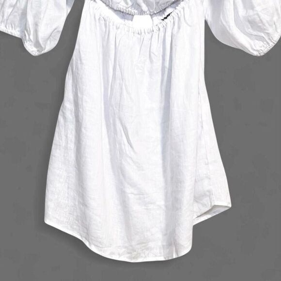 Faithfull The Brand Almero Mini Dress - Plain White Size 6 Boho Linen NWT - Picture 11 of 16